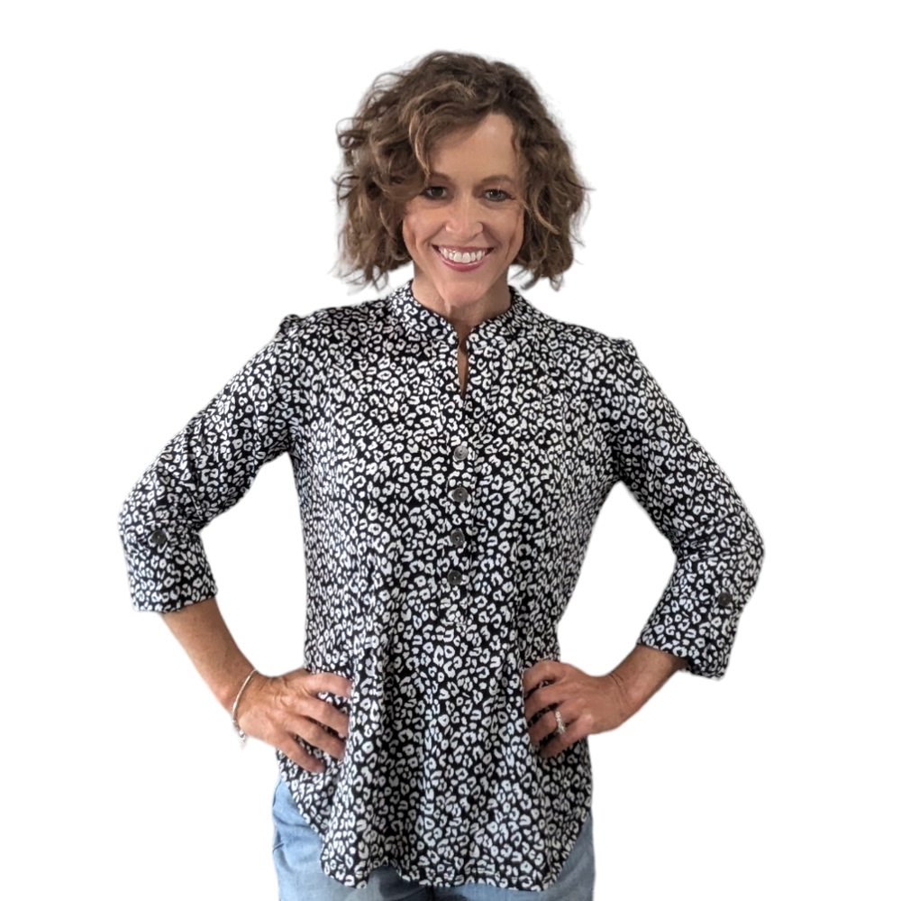 New Directions Leopard Print Top Womens Petite Small Boho Preppy Cottagecore